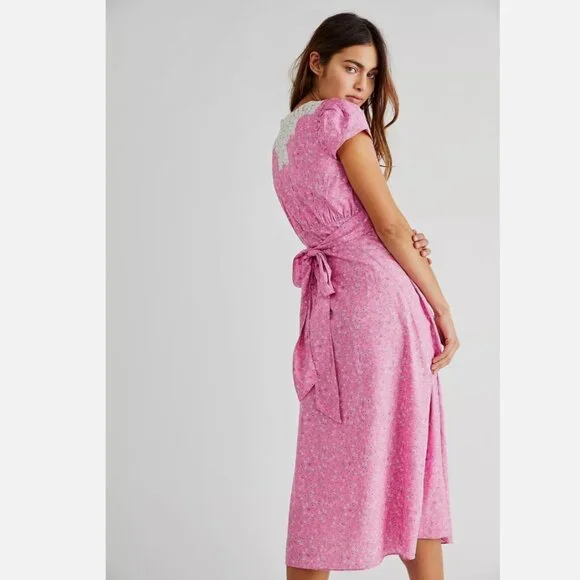 NWOT LoveShackFancy Minuet Lace Trim Midi Dress in Crushed Blueberries XS $425